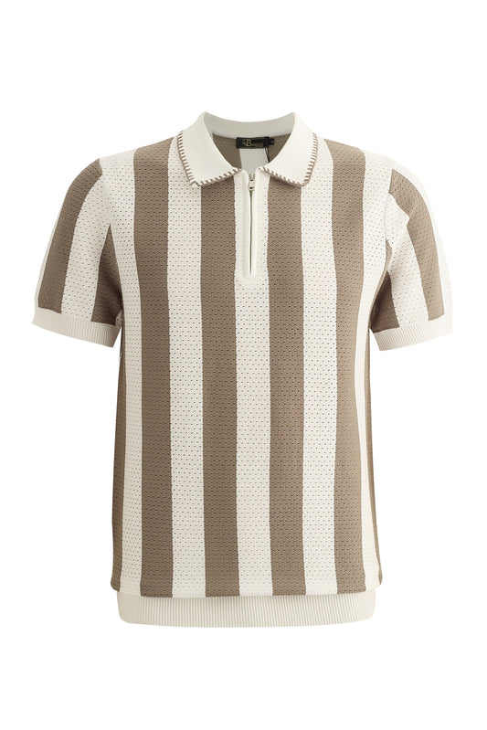Monaco Zip Polo with Bold Stripe Knit WHITE/MULTI - My Men's Shop