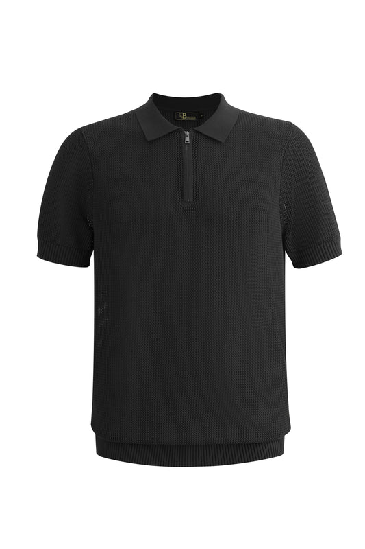 The Napoli Mesh Zip Polo BLACK - My Men's Shop