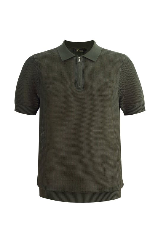 The Napoli Mesh Zip Polo DARK GREEN - My Men's Shop