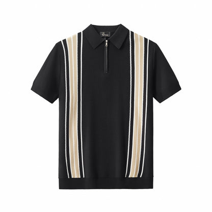 Retro Stripe Zip Polo BLACK/KHAKI