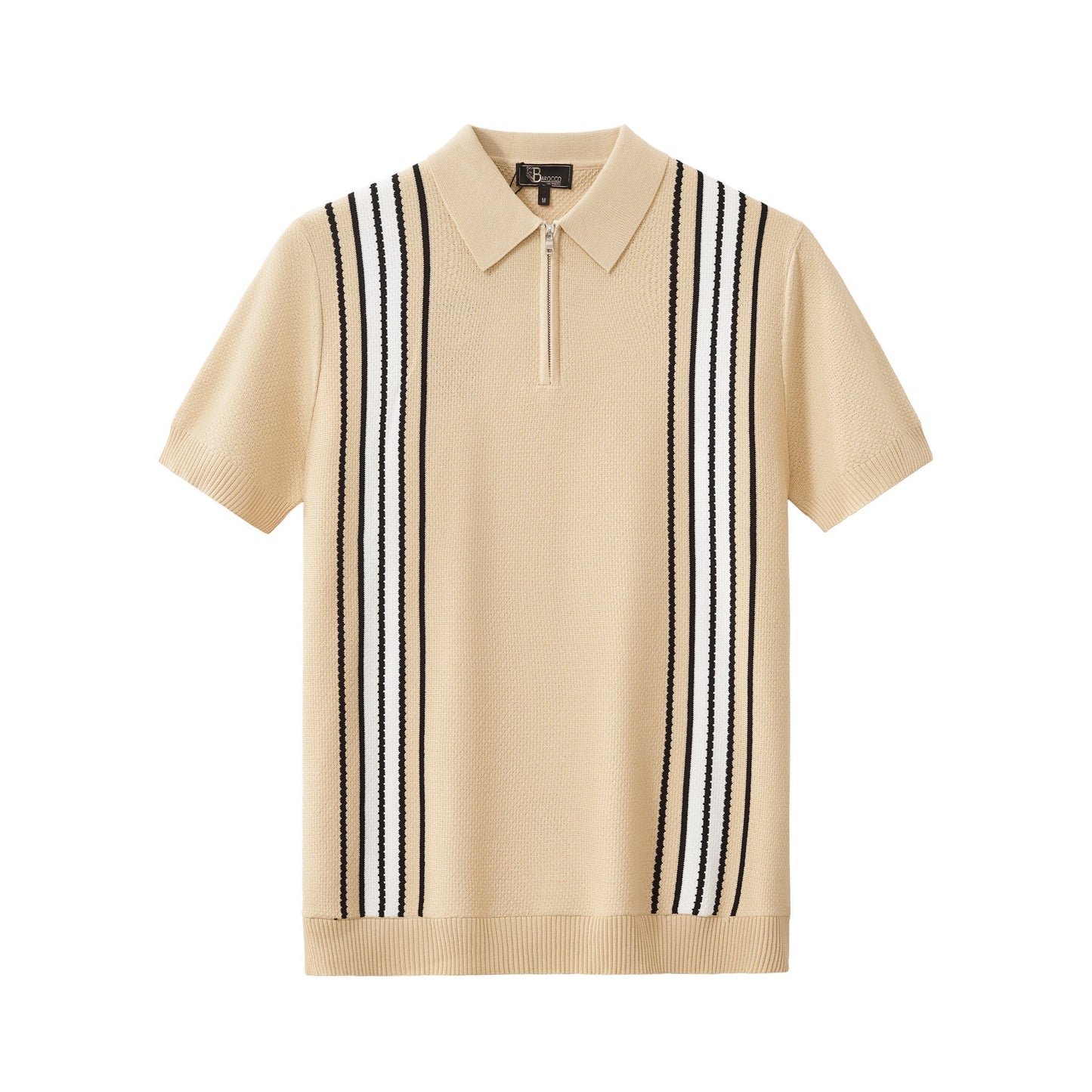 Retro Stripe Zip Polo KHAKI/WHITE - My Men's Shop
