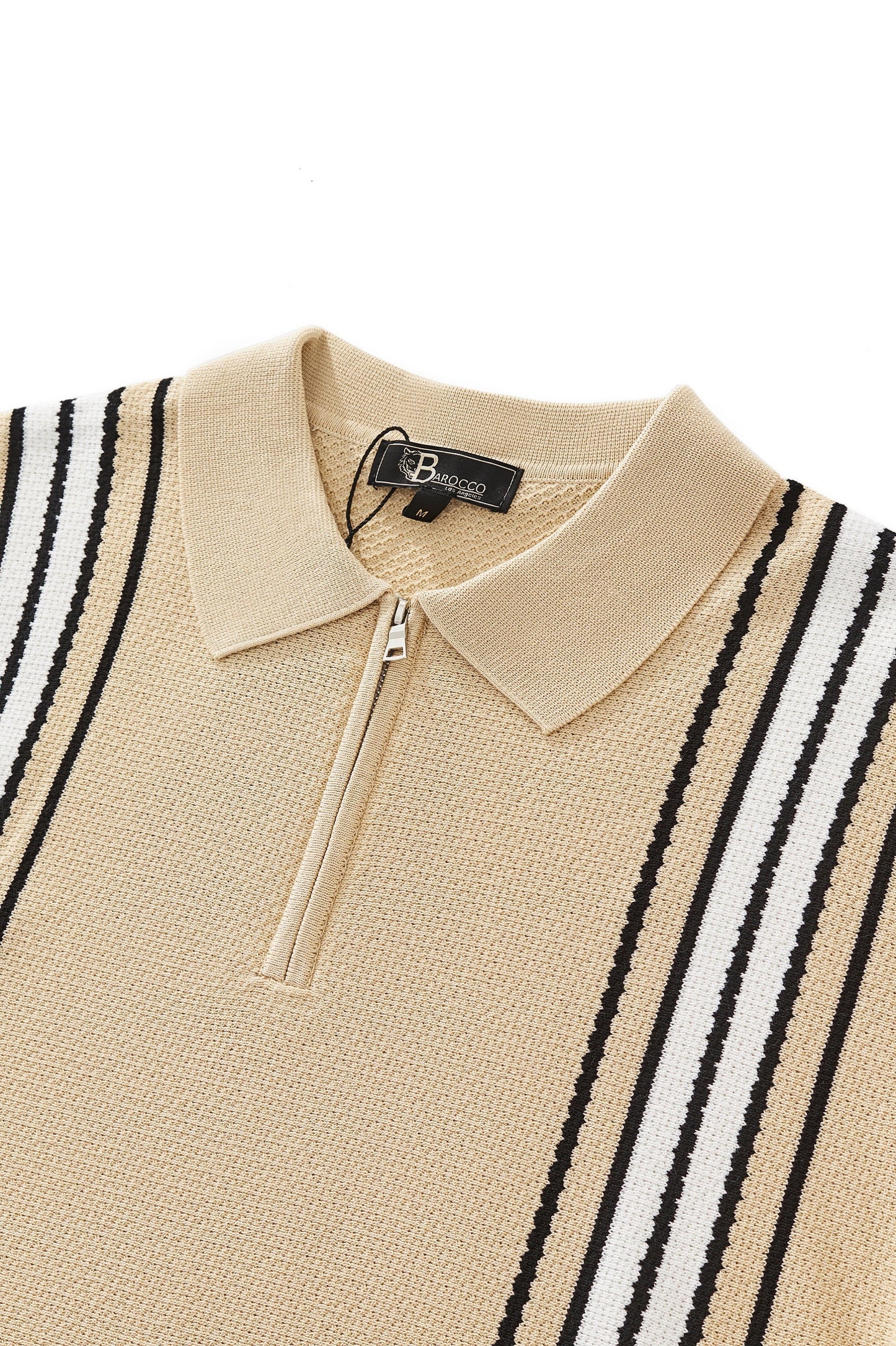 Retro Stripe Zip Polo KHAKI/WHITE - My Men's Shop