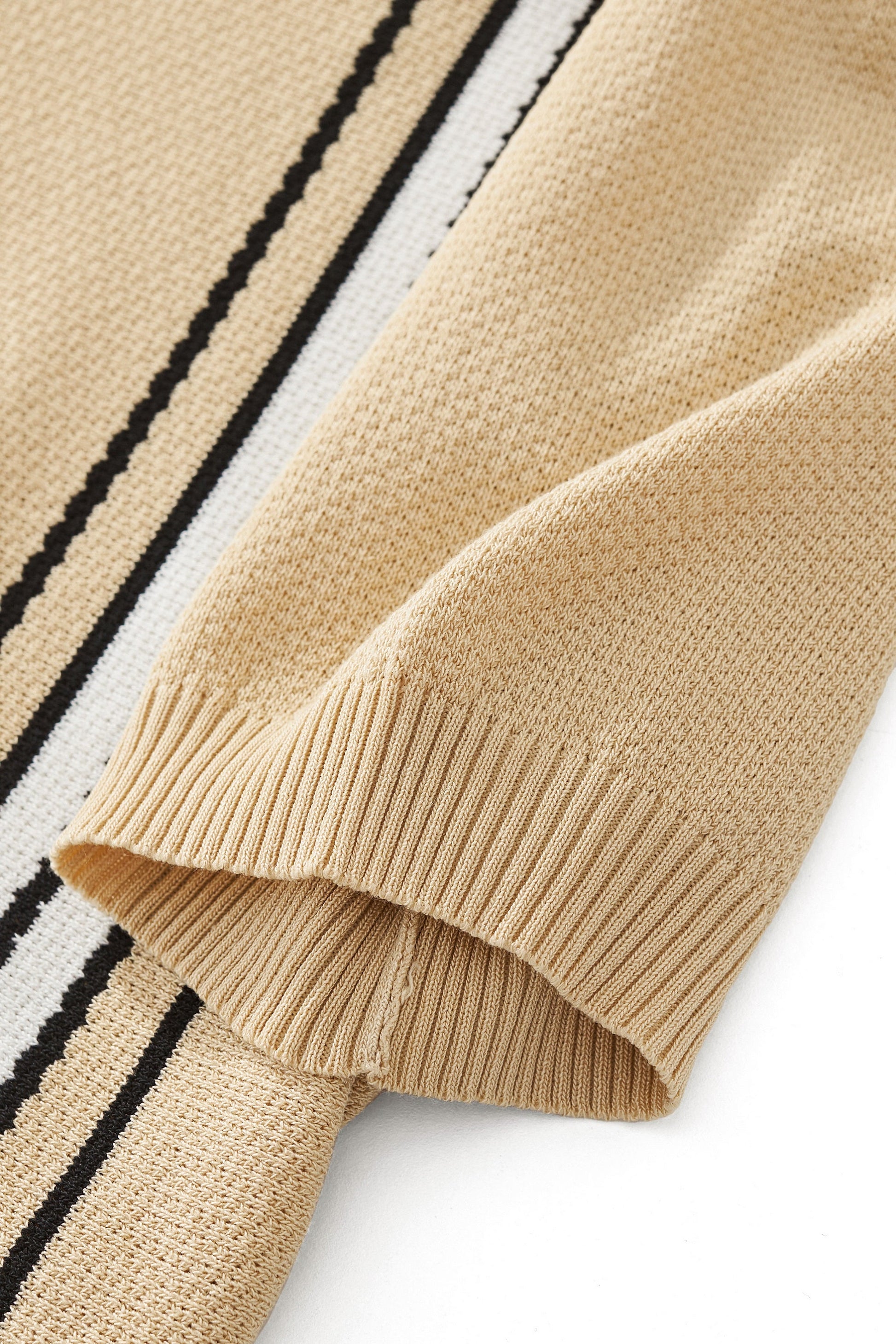 Retro Stripe Zip Polo KHAKI/WHITE - My Men's Shop