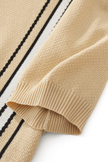 Retro Stripe Zip Polo KHAKI/WHITE - My Men's Shop