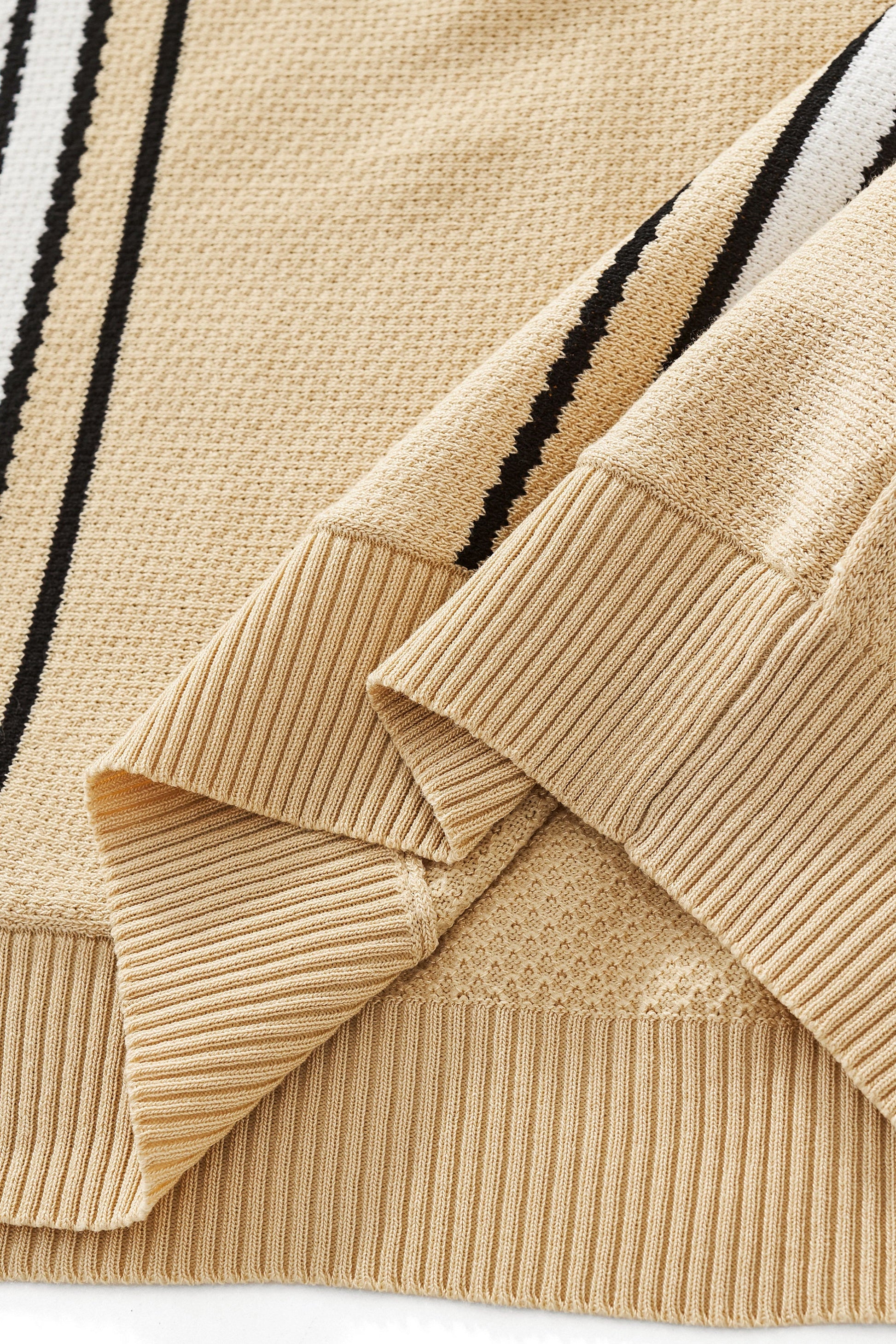 Retro Stripe Zip Polo KHAKI/WHITE - My Men's Shop