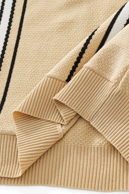 Retro Stripe Zip Polo KHAKI/WHITE - My Men's Shop