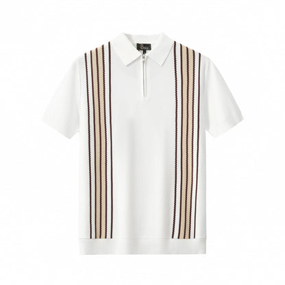 Retro Stripe Zip Polo WHITE/KHAKI - My Men's Shop