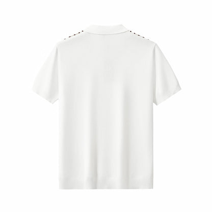 Retro Stripe Zip Polo WHITE/KHAKI - My Men's Shop