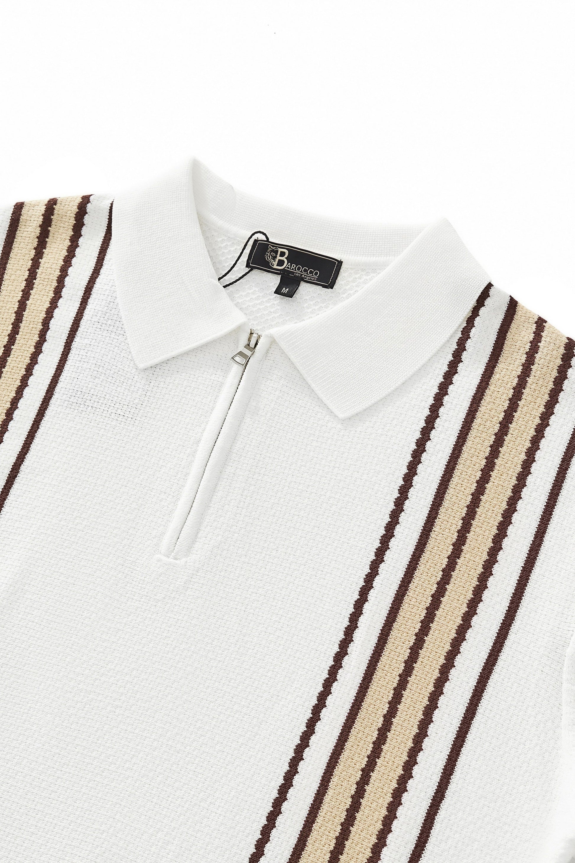 Retro Stripe Zip Polo WHITE/KHAKI - My Men's Shop