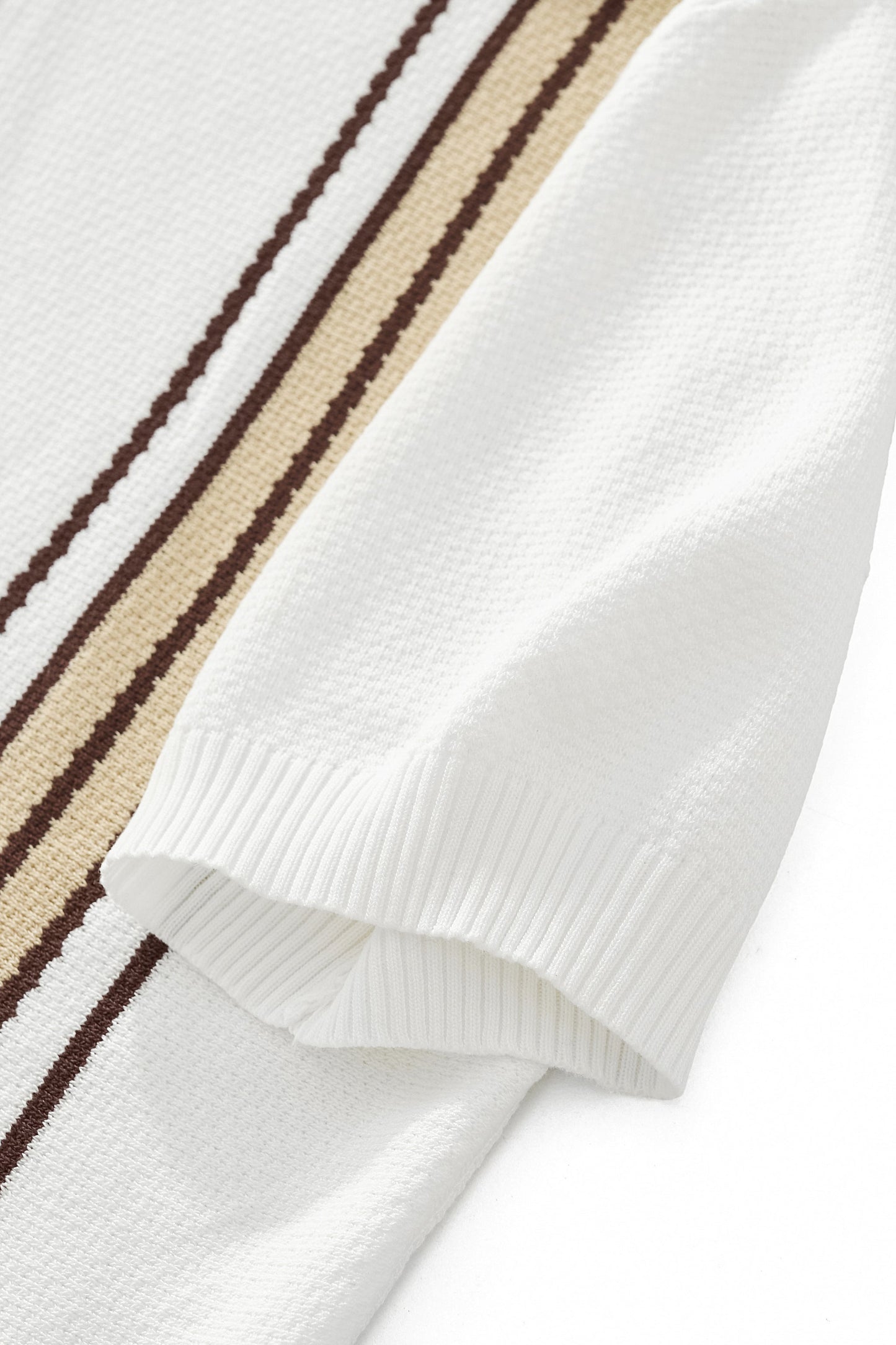 Retro Stripe Zip Polo WHITE/KHAKI - My Men's Shop