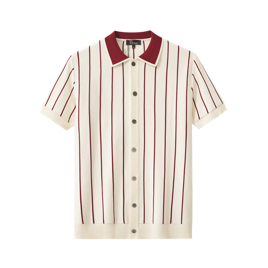 ModStripe Knit Shirt IVORY/WINE - My Men's Shop