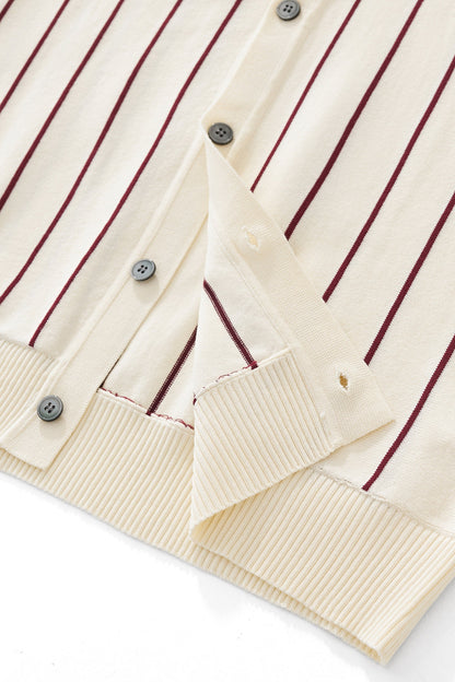 ModStripe Knit Shirt IVORY/WINE - My Men's Shop