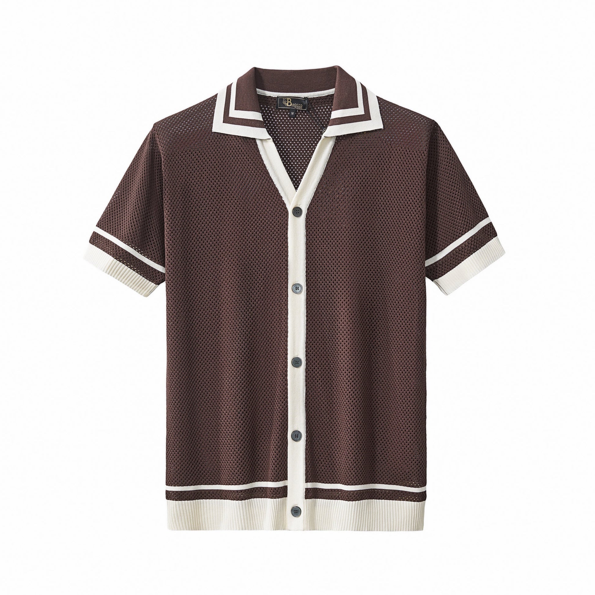 Contrast Trim Mesh Button-Up COFFEE - My Men's Shop