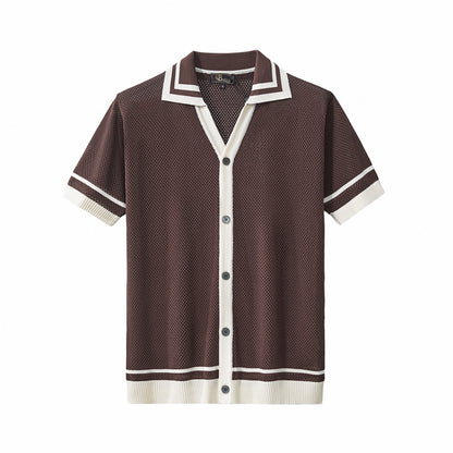 Contrast Trim Mesh Button-Up COFFEE - My Men's Shop