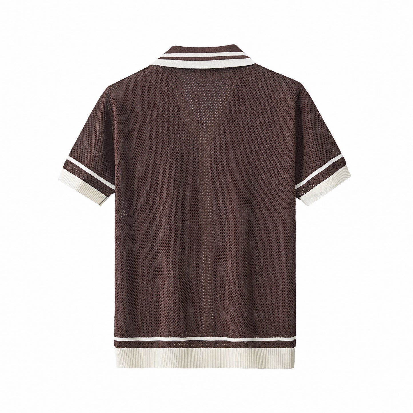 Contrast Trim Mesh Button-Up COFFEE - My Men's Shop