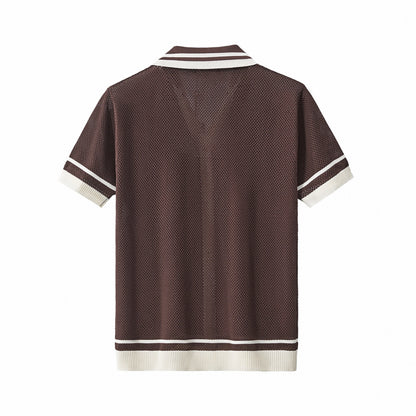 Contrast Trim Mesh Button-Up COFFEE - My Men's Shop