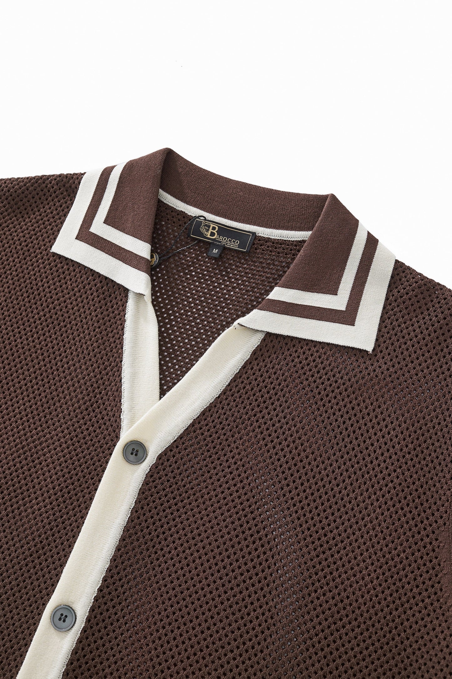 Contrast Trim Mesh Button-Up COFFEE - My Men's Shop