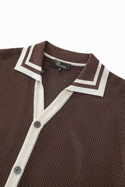 Contrast Trim Mesh Button-Up COFFEE - My Men's Shop