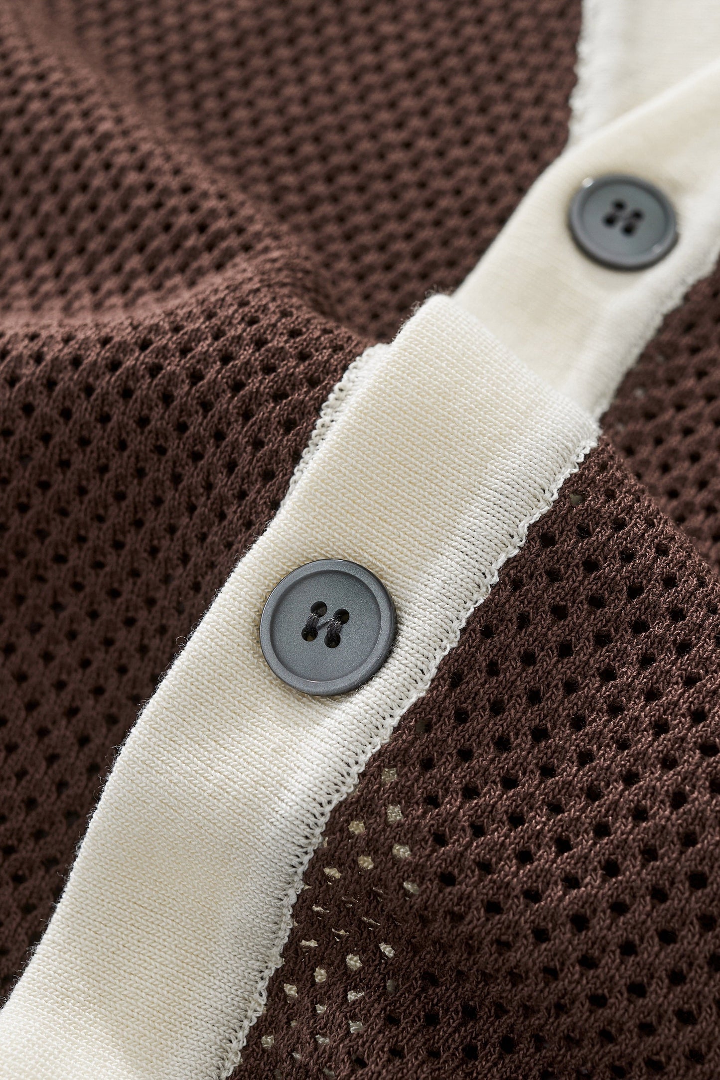 Contrast Trim Mesh Button-Up COFFEE - My Men's Shop