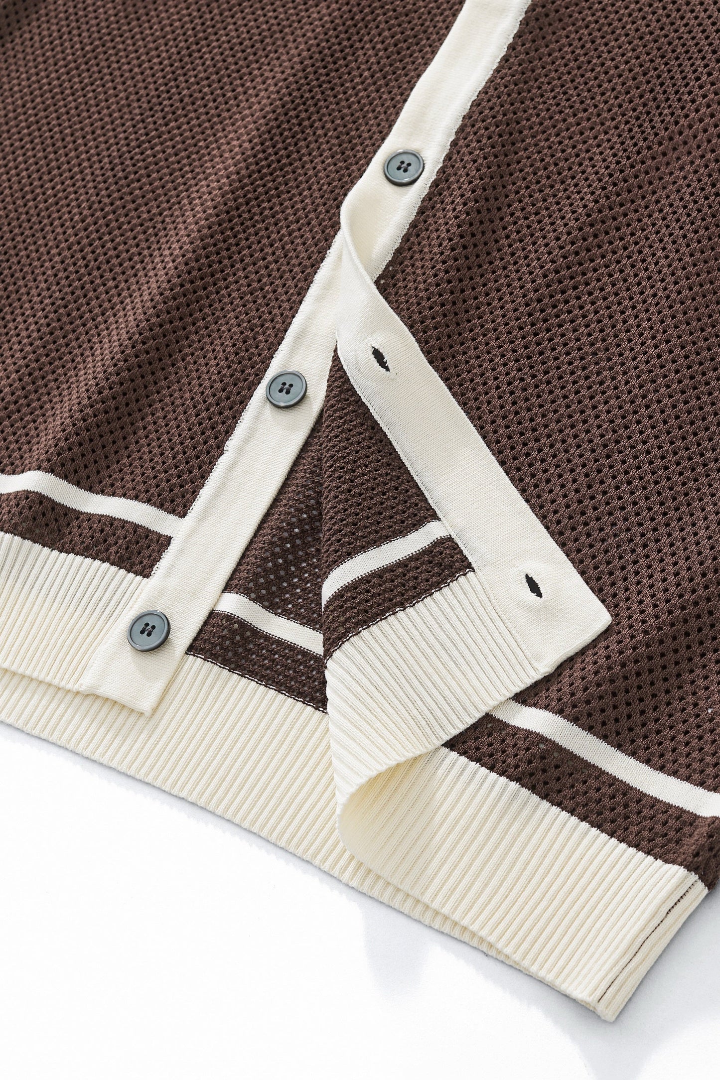 Contrast Trim Mesh Button-Up COFFEE - My Men's Shop