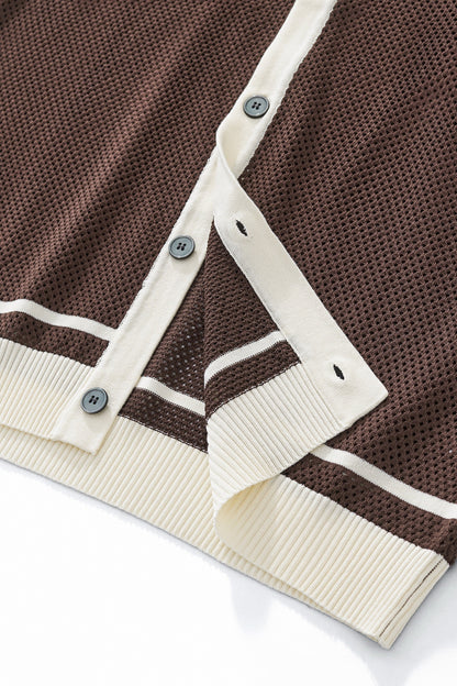 Contrast Trim Mesh Button-Up COFFEE - My Men's Shop