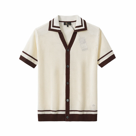 Contrast Trim Mesh Button-Up IVORY - My Men's Shop