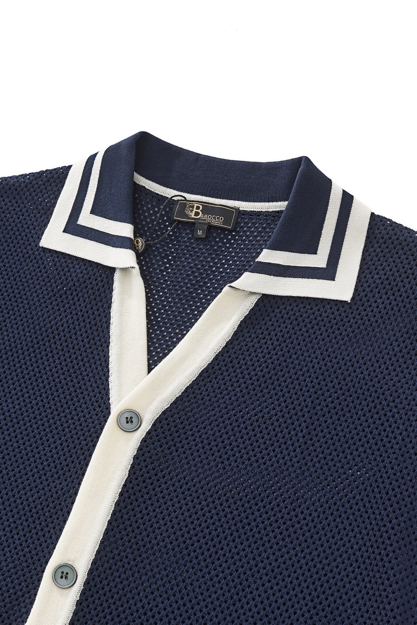 Contrast Trim Mesh Button-Up NAVY