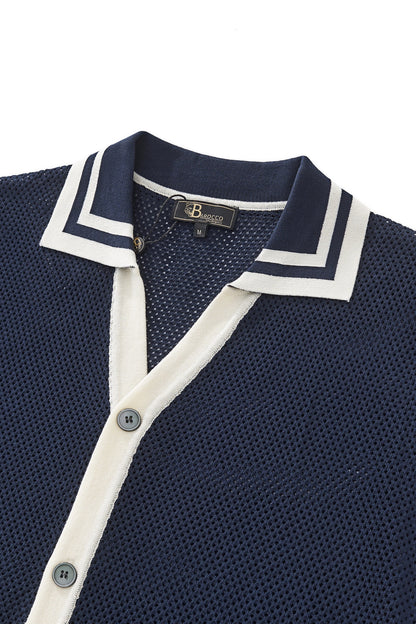 Contrast Trim Mesh Button-Up NAVY
