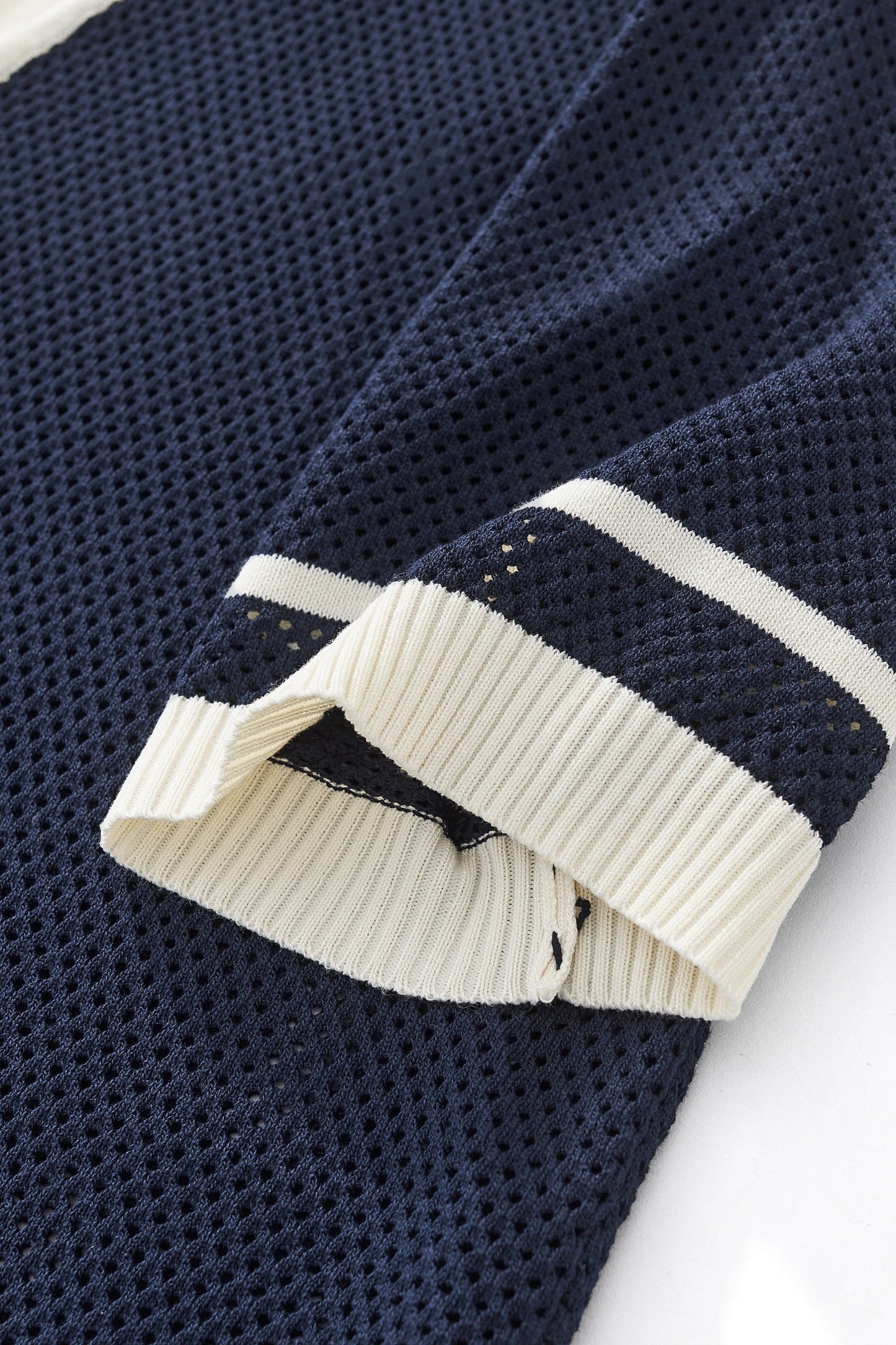 Contrast Trim Mesh Button-Up NAVY