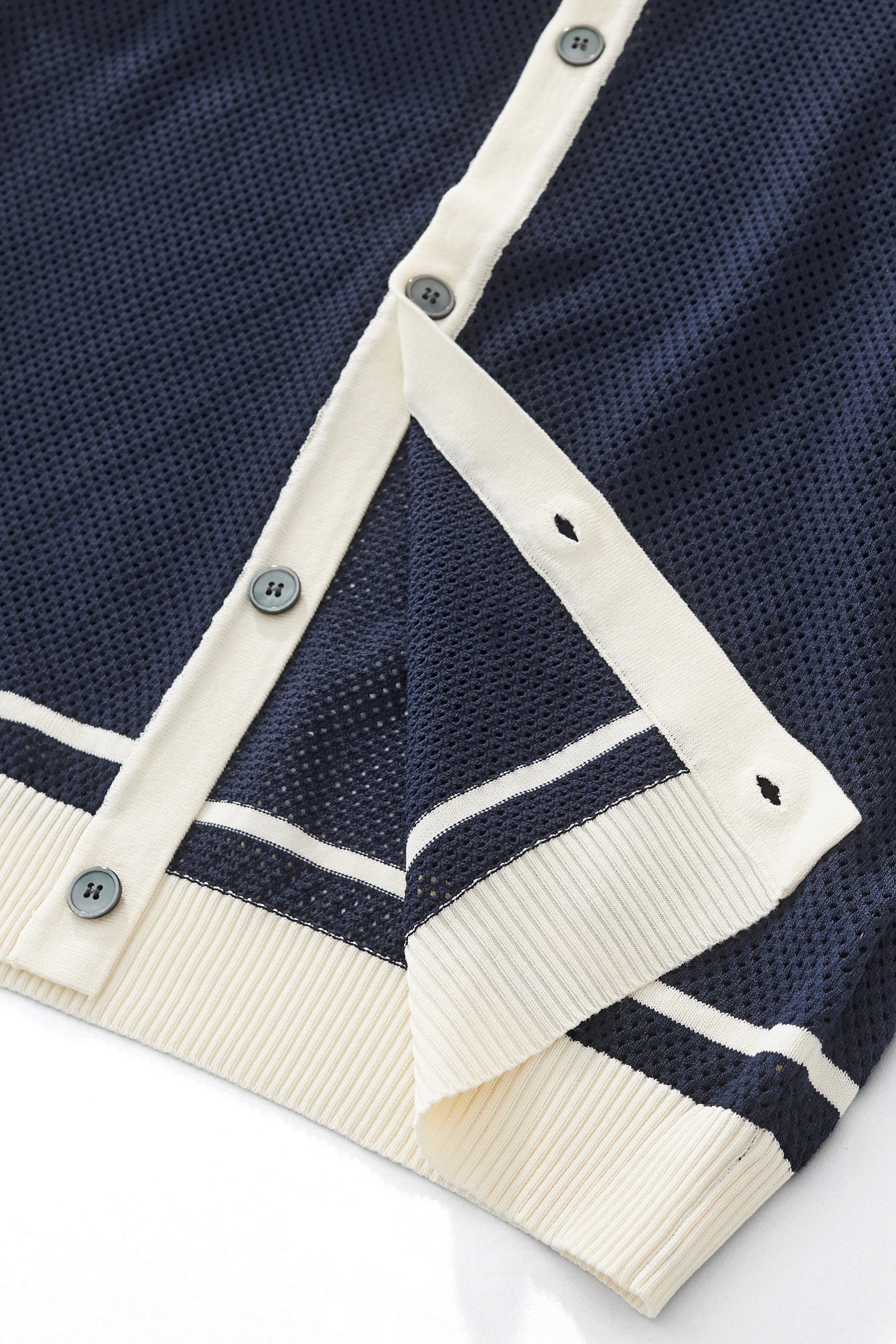 Contrast Trim Mesh Button-Up NAVY