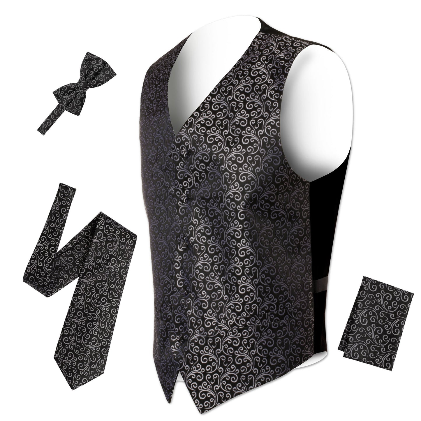 Ferrecci Mens PV50-1 Black Silver with Black Back Vest Set