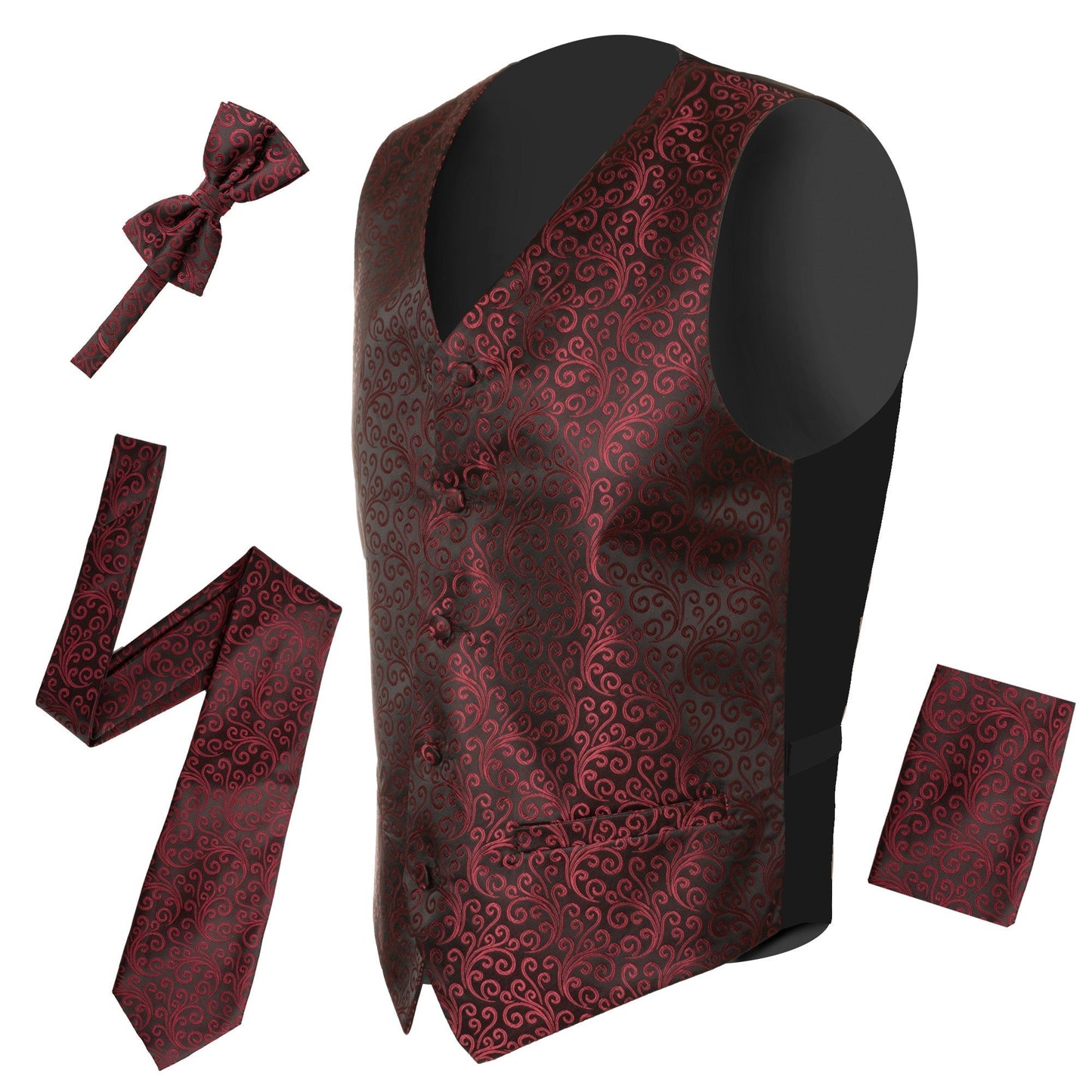 Ferrecci Mens PV50-2 Burgundy with Black Back Vest Set