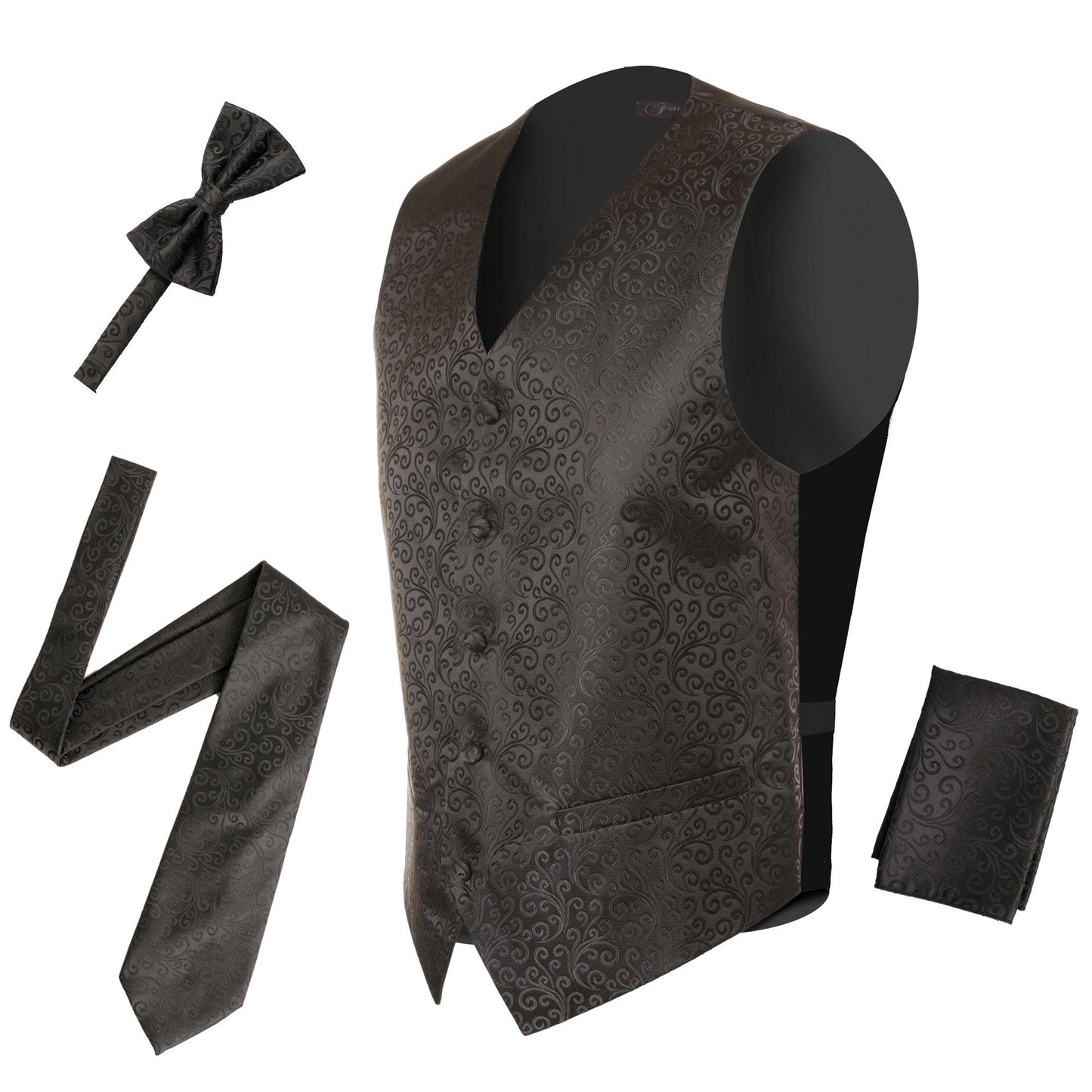 Ferrecci Mens PV50-4 Black with Black Back Vest Set