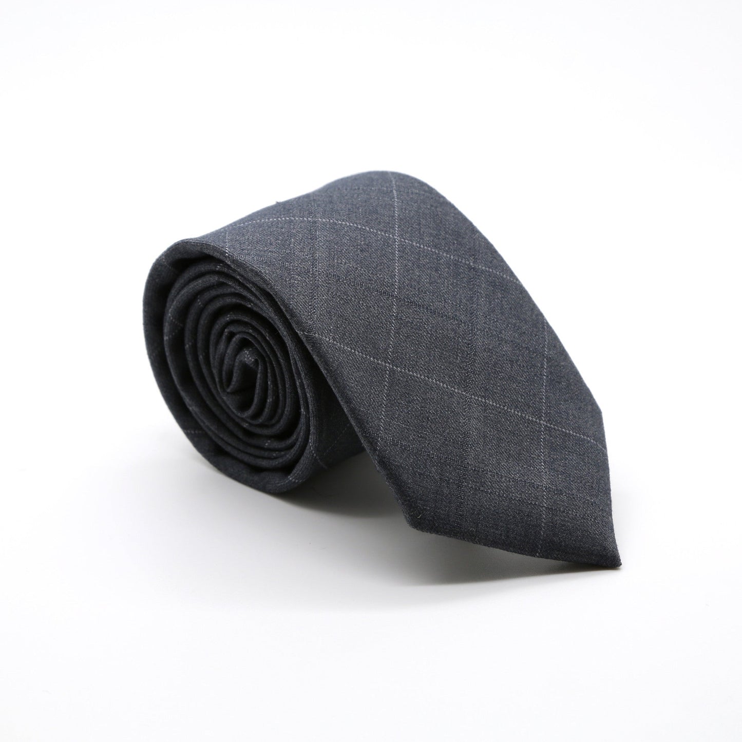 Slim Grey Plaid Neckties & Handkerchief