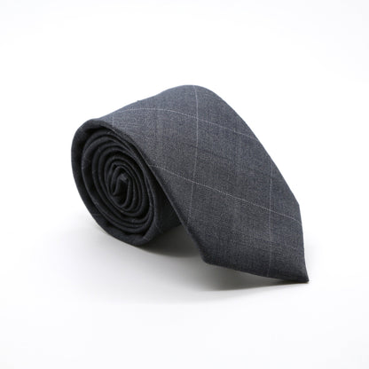 Slim Grey Plaid Neckties & Handkerchief