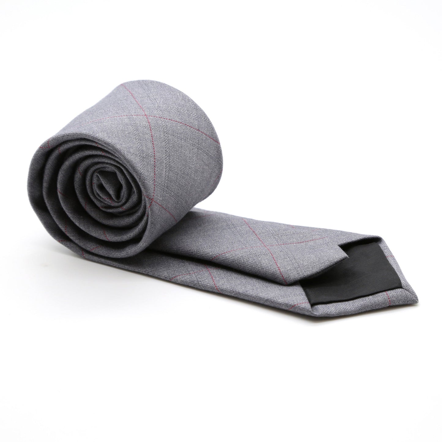 Slim Light Grey and Hint Of Red Plaid Neckties & Handkerchief