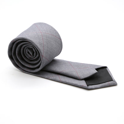 Slim Light Grey and Hint Of Red Plaid Neckties & Handkerchief