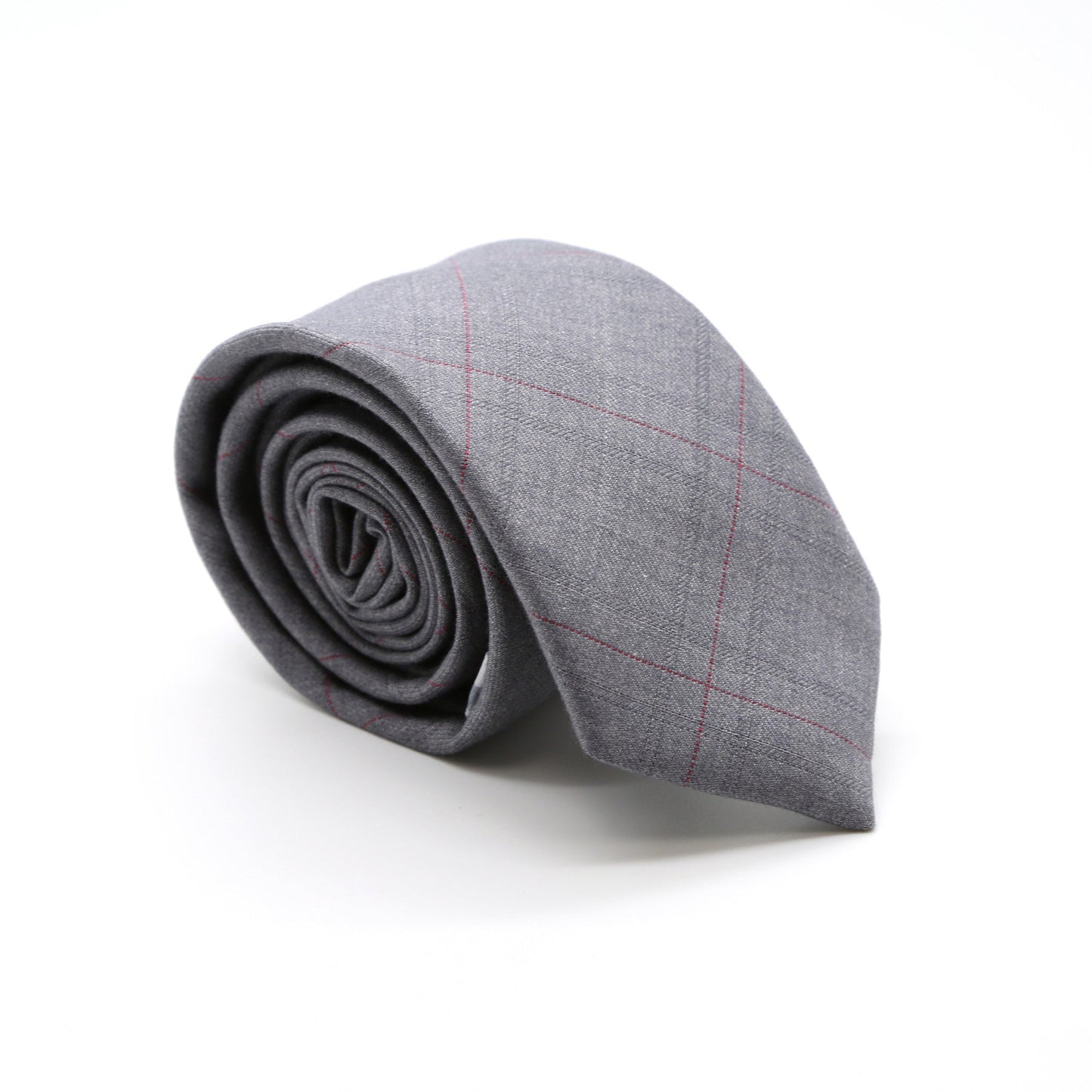 Slim Light Grey and Hint Of Red Plaid Neckties & Handkerchief