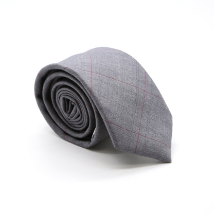 Slim Light Grey and Hint Of Red Plaid Neckties & Handkerchief