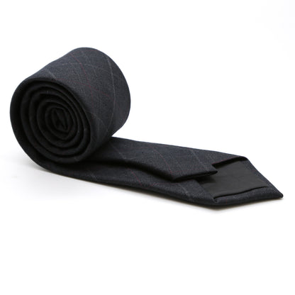 Slim Charcoal With Hint Of Red & Beige Plaid Neckties & Handkerchief