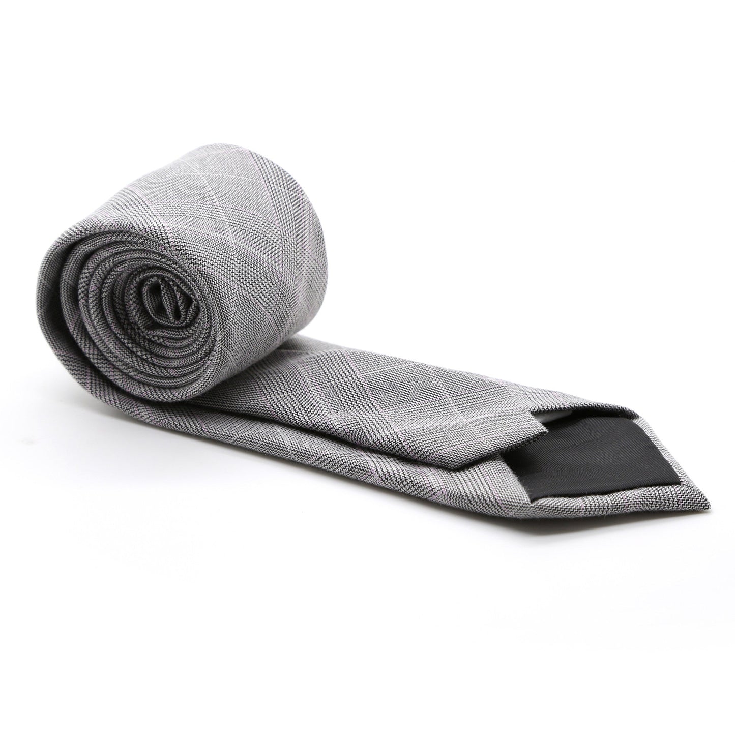 Slim Grey and Lavender Plaid Neckties & Handkerchief