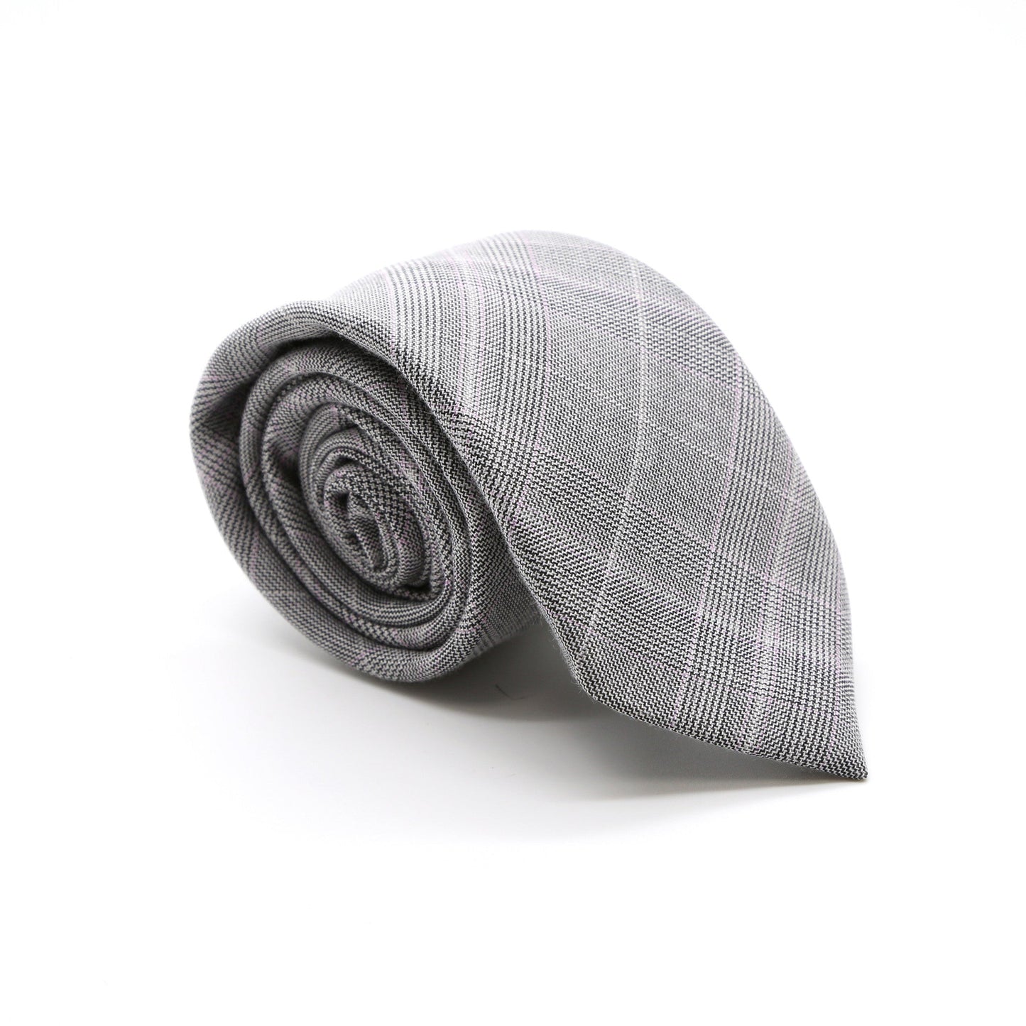 Slim Grey and Lavender Plaid Neckties & Handkerchief