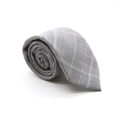 Slim Grey and Lavender Plaid Neckties & Handkerchief