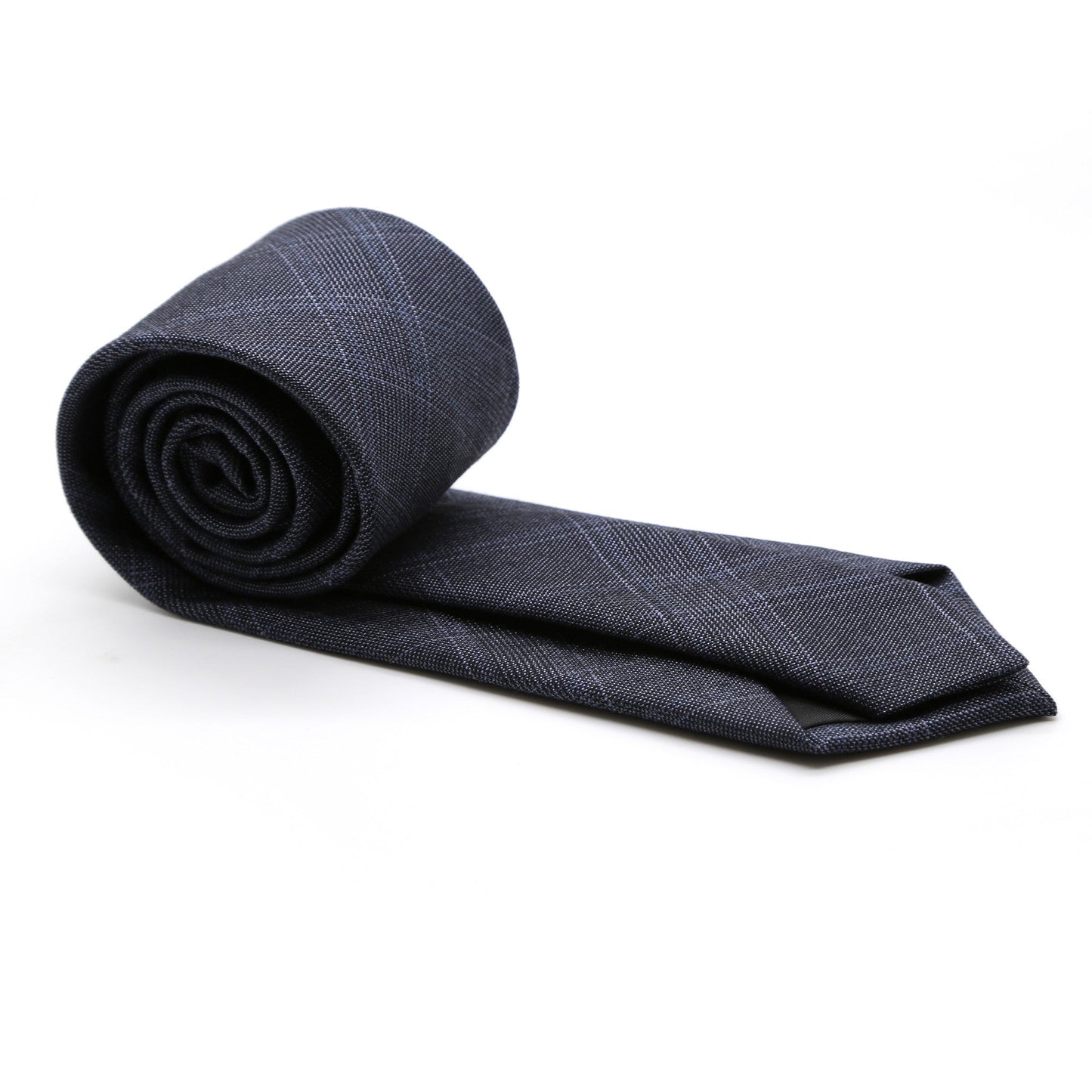 Slim Navy Blue Shiny Plaid Neckties & Handkerchief