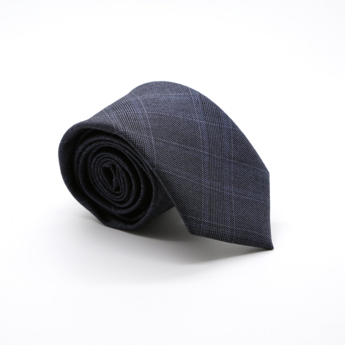 Slim Navy Blue Shiny Plaid Neckties & Handkerchief