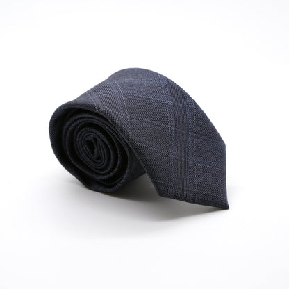 Slim Navy Blue Shiny Plaid Neckties & Handkerchief