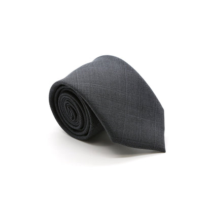 Slim Plaid Grey and Blue Necktie & Handkerchief