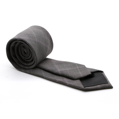 Slim Charcoal & Grey With Hint Of Lavender Plaid Neckties & Handkerchief