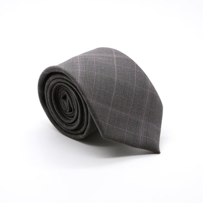 Slim Charcoal & Grey With Hint Of Lavender Plaid Neckties & Handkerchief
