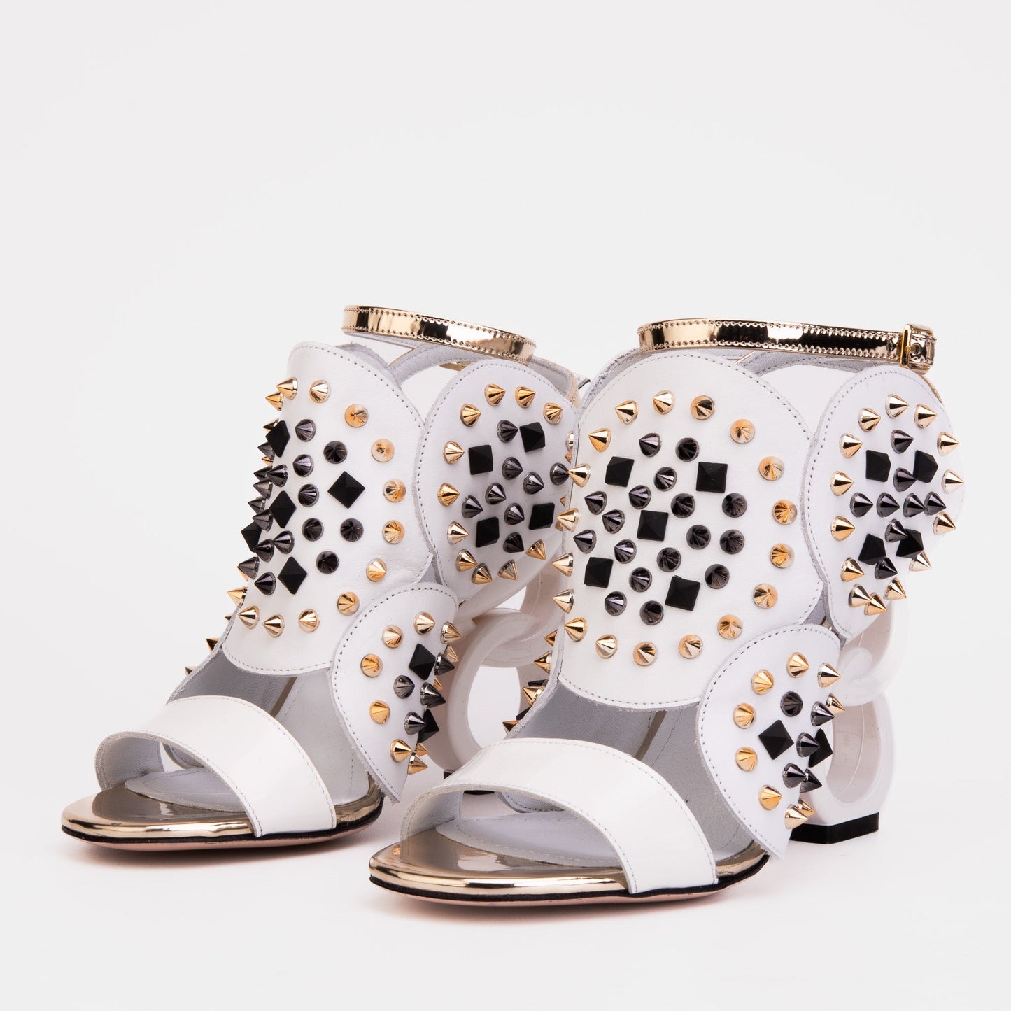 The Infanta White Spike Leather Ankle Strap Women Sandal